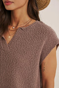 Slub Sweater Top In A Relaxed Fit: Mocha Mousse by Boutique 23