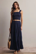 Smocked Crop Top & Tiered Maxi Skirt Set by Boutique 23