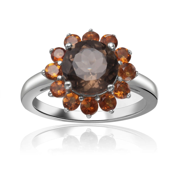 Smokey Quartz and Citrine Sunflower Ring by Fine Color Jewels