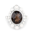 Smoky Quartz and Pearl Silver Halo Ring by Fine Color Jewels
