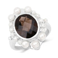 Smoky Quartz and Pearl Silver Halo Ring by Fine Color Jewels