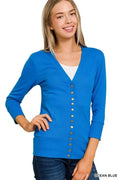 Snap Cardigan 3/4 Sleeve - Ocean Blue by Boutique 23