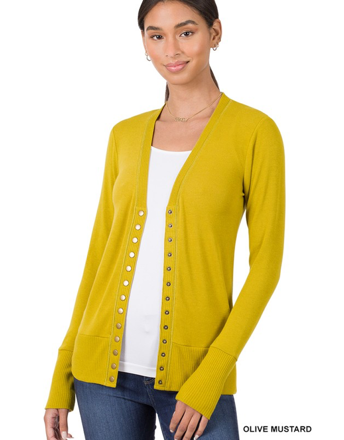 Snap Cardigan Full Sleeve - Olive Mustard by Boutique 23