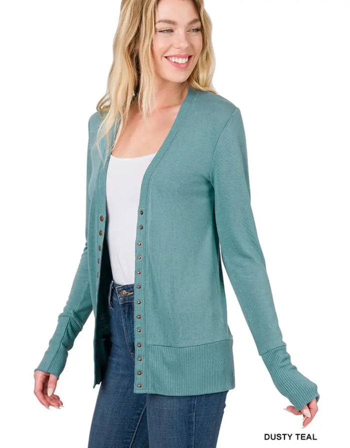 Snap Cardigan Full Sleeve - Dusty Teal by Boutique 23