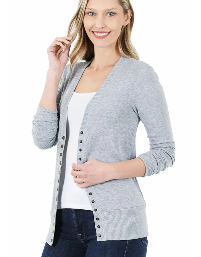 Snap Cardigan Full Sleeve - Heather Grey by Boutique 23
