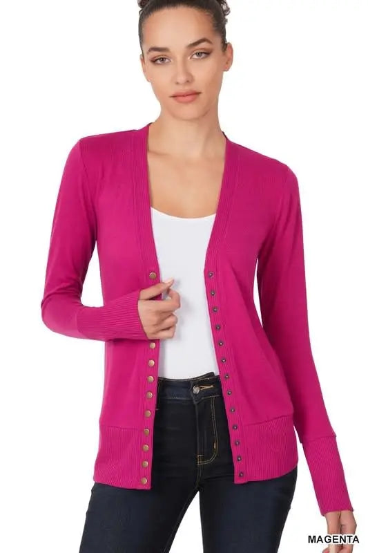 Snap Cardigan Full Sleeve - Magenta by Boutique 23
