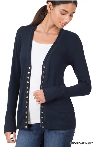 Snap Cardigan Full Sleeve - Midnight Navy by Boutique 23
