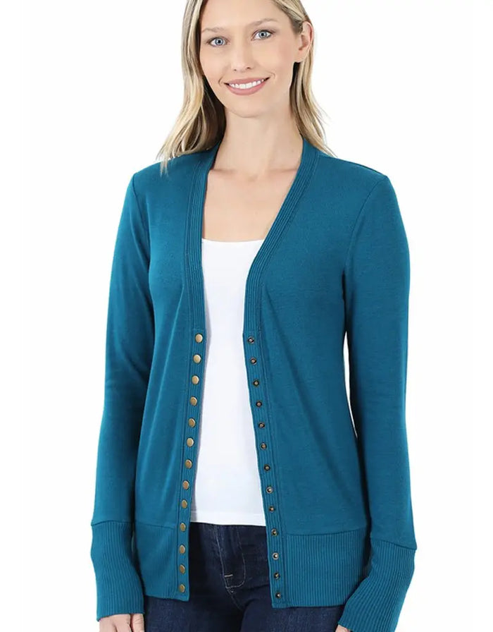 Snap Cardigan Full Sleeve - Teal by Boutique 23