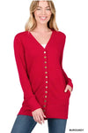 Snap Cardigan Full Sleeve With Pockets - Burgundy