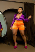 So Crazy In Love Purple and Orange Romper by Fasheabe