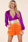 So Crazy In Love Purple and Orange Romper by Fasheabe