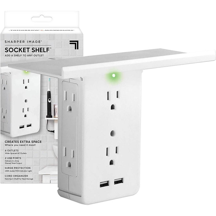 Socket Shelf 8 Port Surge Protector Wall Outlet, 6 Electrical Outlet Extenders, 2 USB Charging Ports by DailySale