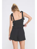 Soft Linen Smocked Tie Straps Tank: Black by Boutique 23