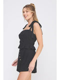 Soft Linen Smocked Tie Straps Tank: Black by Boutique 23