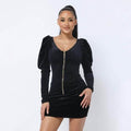 Soft Velvet Pleated Puff Sleeve Mini Dress by DailySale