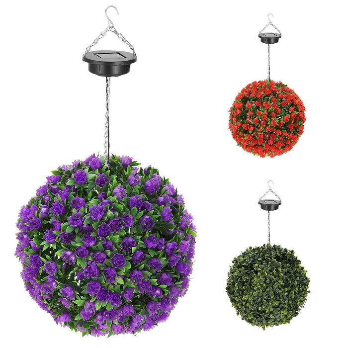 Solar Powered Topiary Ball Artificial Rose 20 LED Lights by DailySale