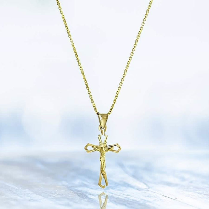 Solid 10K Yellow Gold Diamond Cut Cross Necklace by DailySale