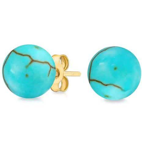 Solid 14K Gold Genuine Turquoise Ball Studs Earrings by DailySale
