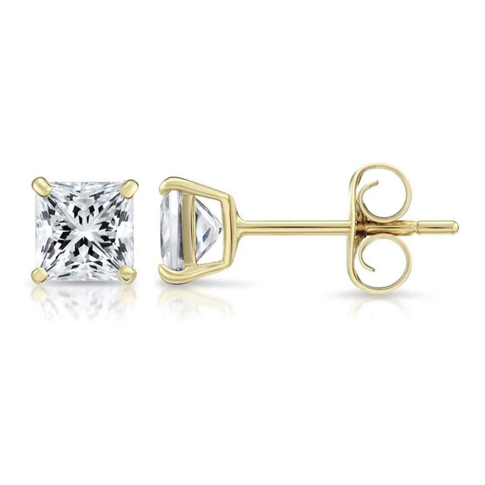Solid 14K Yellow Gold 3mm Square Cut Crystal Studs by DailySale