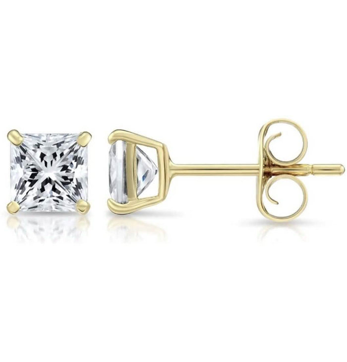Solid 14K Yellow Gold Large 8mm Square Cut Crystal Studs by DailySale