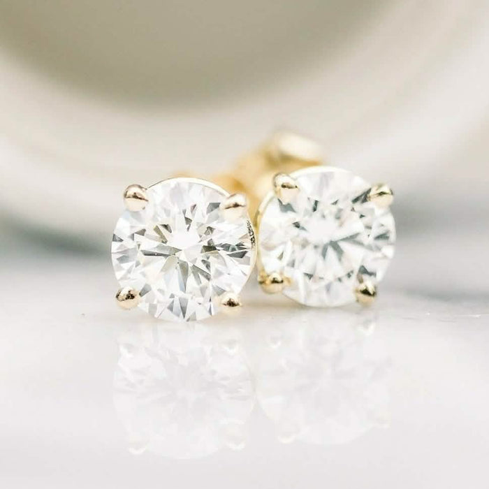 Solid 14k Yellow Gold Solitaire Round Cubic Zirconia CZ Stud Earrings by DailySale