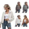 Solid Drawstring Hem Crop Teddy Jacket by DailySale