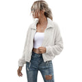 Solid Drawstring Hem Crop Teddy Jacket by DailySale