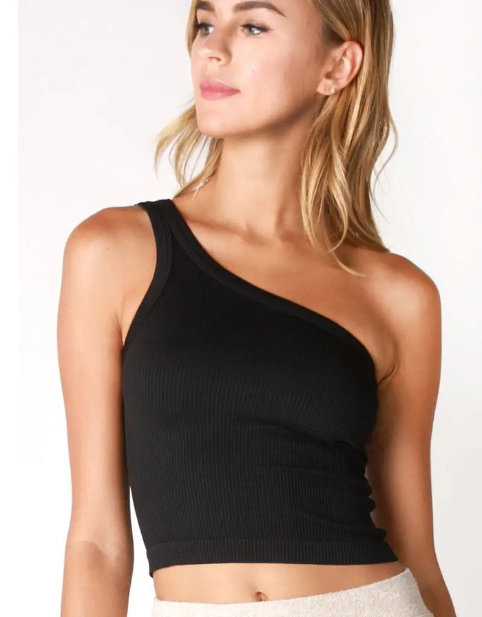 Solid One Shoulder Crop Top by Boutique 23