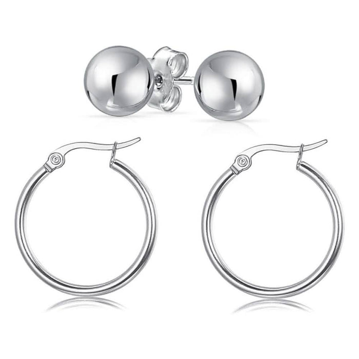 Solid Sterling Silver Hoop And Ball Set by DailySale