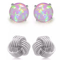 Solid Sterling Silver Love Knot And Pink Opal Earring Set by DailySale