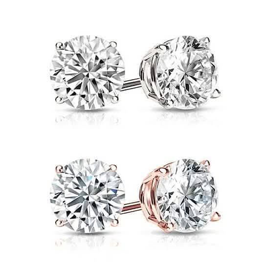 Solid Sterling Silver Round Crystal Studs by DailySale