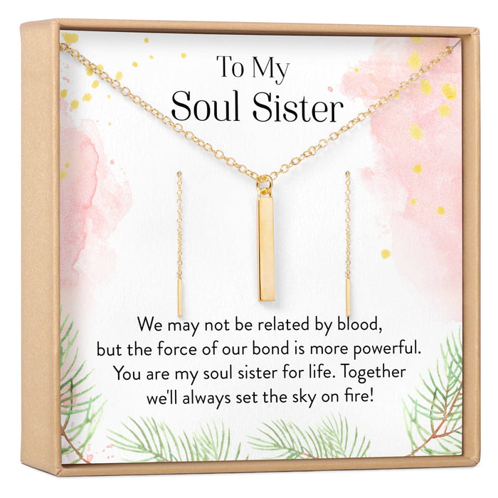 Soul Sisters Gold Bar Earring Threader and Necklace Jewelry Set by Dear Ava