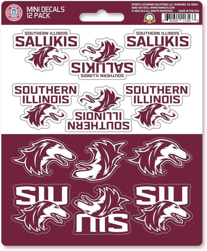 Southern Illinois University Salukis 12-Piece Mini Decal Sticker Set, 5x6 Inch Sheet, Gift for football fans for any hard surfaces around home, automotive, personal items by Fielders Choice