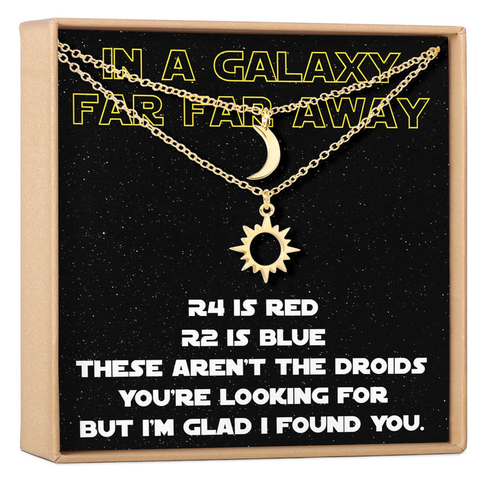 Space and Galaxy Sun and Moon Pendants Necklace Set by Dear Ava