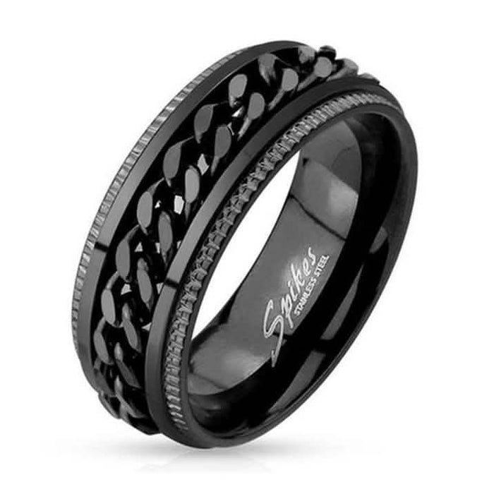 Spikes Ion Plated Stainless Steel Chain Spinner Ring by DailySale