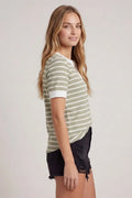Split V-neck Striped Short Sleeve Top by Boutique 23
