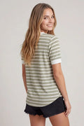 Split V-neck Striped Short Sleeve Top by Boutique 23
