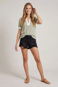 Split V-neck Striped Short Sleeve Top by Boutique 23
