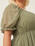 Square Neck Puff Sleeve Mini Dress - Sage by Boutique 23