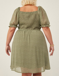 Square Neck Puff Sleeve Mini Dress - Sage by Boutique 23