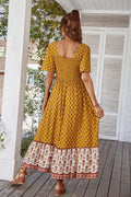 Square Neck Short Sleeve Floral Dress - Yellow by Boutique 23