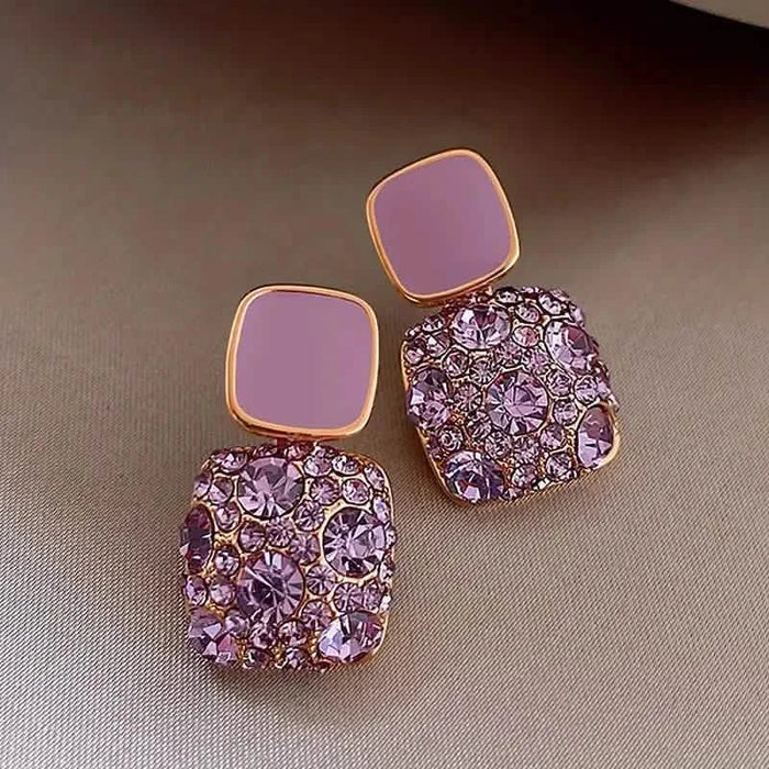 Square Shape Full Shiny Rhinestone Decor Dangle Earrings by DailySale