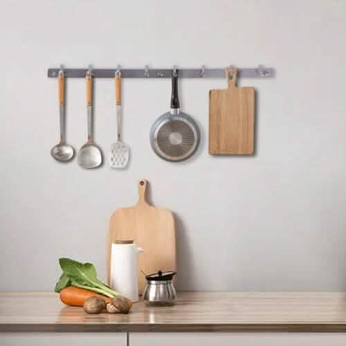 Stainless Steel 24" Wall Mounted Rack with 8 Hooks - Silver by DailySale