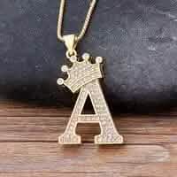 Stainless Steel Gold Overlay Hip Hop Crown A-Z Letters Necklace for Men and Women by DailySale