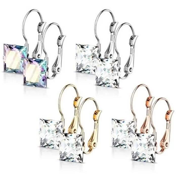 Stainless Steel Square CZ Gem Earrings by DailySale