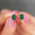 Sterling Silver 2.00 CTTW Emerald Cut Green Emerald Stud Earrings by DailySale