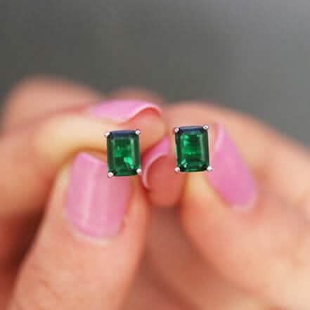 Sterling Silver 2.00 CTTW Emerald Cut Green Emerald Stud Earrings by DailySale