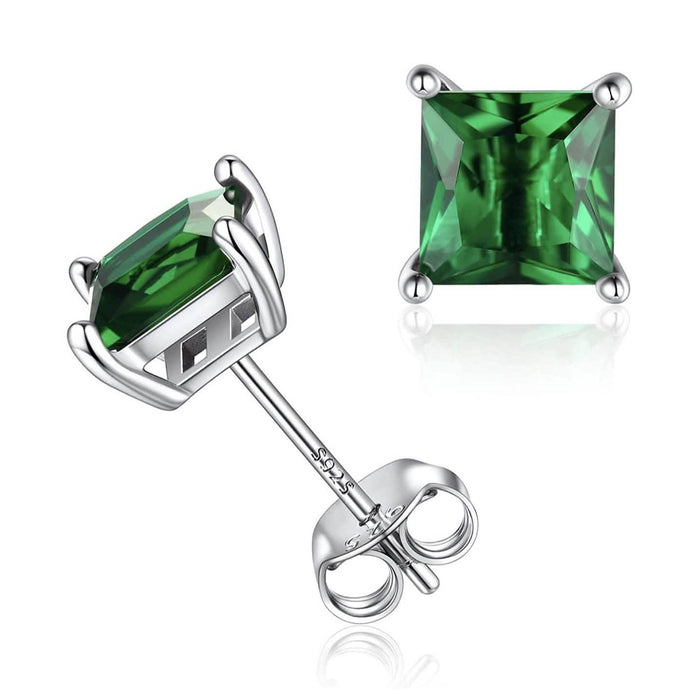 Sterling Silver 925 Princess Cut Emerald Studs by DailySale