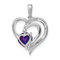 Sterling Silver Amethyst Diamond Heart Pendant by Fine Color Jewels