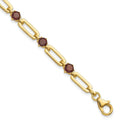 Sterling Silver and Genuine Red Garnet Paper Clip Bracelet by Fine Color Jewels